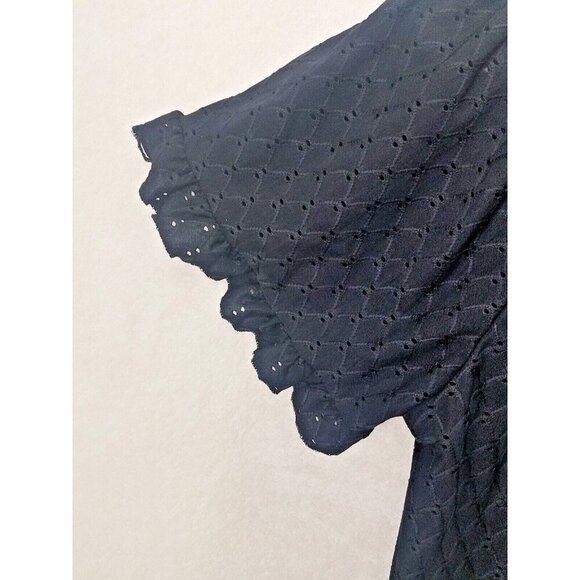 W5 Women's L Black Eyelet Off The Shoulder Short Ruffle Sleeve Top flirty breezy - Picture 4 of 6